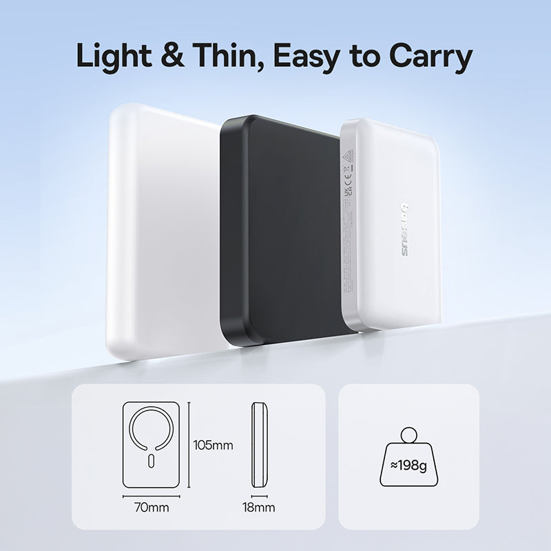 Baterie Externa Wireless Baseus EnerFill FM11, 10000mAh, 30W, PD + FQI, 1 x QI - 1 x USB-C, Alba