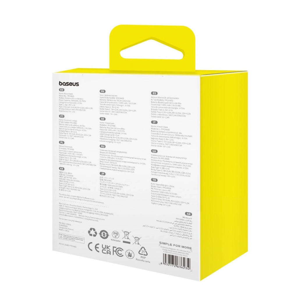 Baterie Externa Wireless Baseus Magnetic Mini, 5000mAh, 20W, PD + FQI, 1 x QI - 1 x USB-C, Mov P10022107513