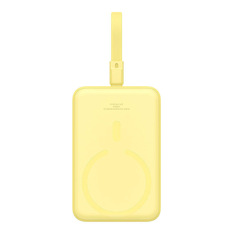 Baterie Externa Wireless Baseus Magnetic Mini, 10000mAh, 20W, PD + FQI, 1 x Lightning - 1 x QI - 1 x USB-C, Galbena P10022109Y23-00