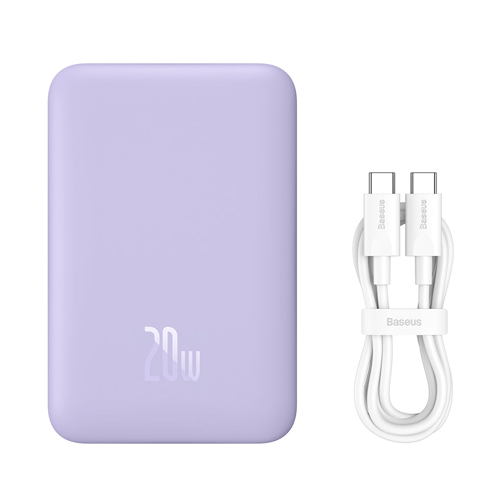 Baterie Externa Wireless Baseus Magnetic Mini, 10000mAh, 20W, PD + FQI, 1 x QI - 1 x USB-C, Mov PPCX110105