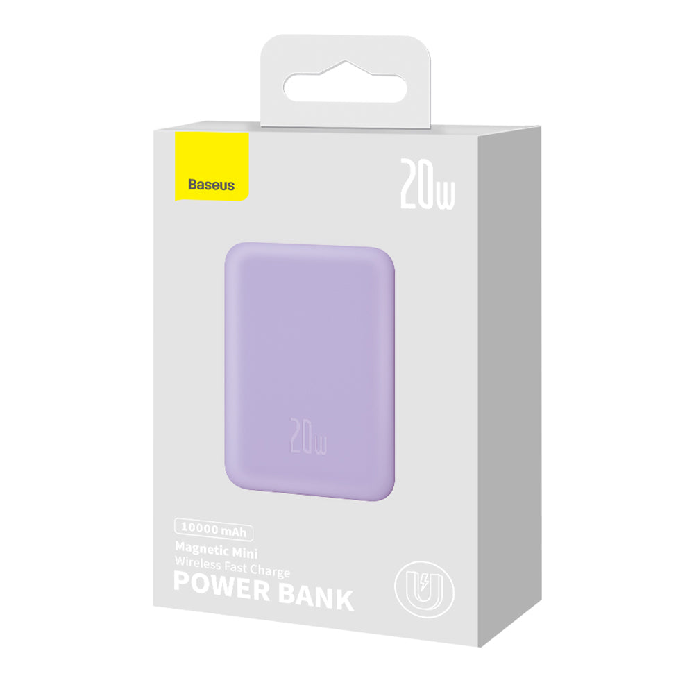 Baterie Externa Wireless Baseus Magnetic Mini, 10000mAh, 20W, PD + FQI, 1 x QI - 1 x USB-C, Mov PPCX110105