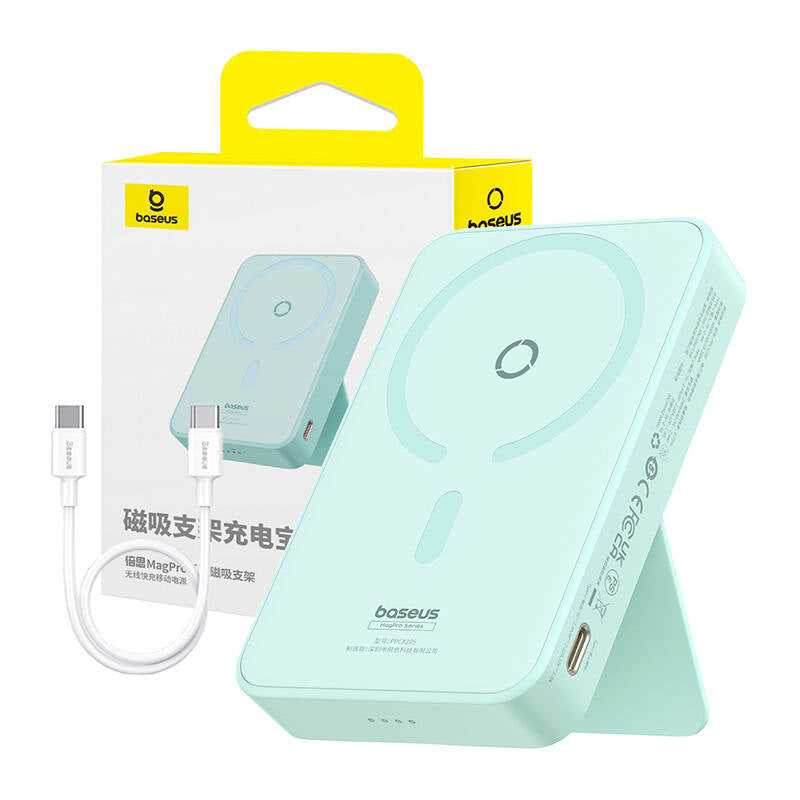 Baterie Externa Wireless Baseus MagPro PPCXZ05, 5000mAh, 20W, PD + FQI, 1 x QI - 1 x USB-C, Verde P10064101333-00