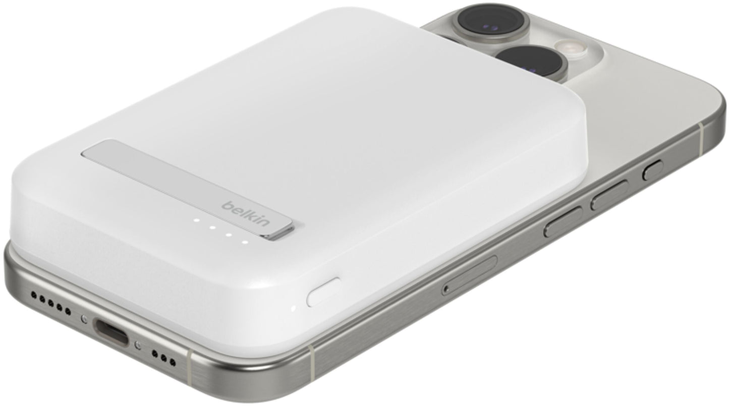 Baterie Externa Wireless Belkin BoostCharge Pro with Kickstand, 8000mAh, 15W, FQI, 1 x QI - 1 x USB-C, Alba BPD007btWH