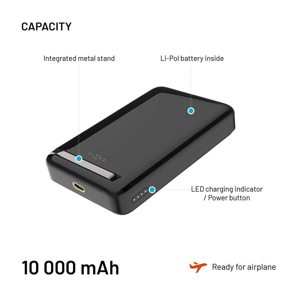 Baterie Externa Wireless Fixed MagZen 10 Pro, 10000mAh, 30W, PD + FQI, 1 x QI - 1 x USB-C, Neagra