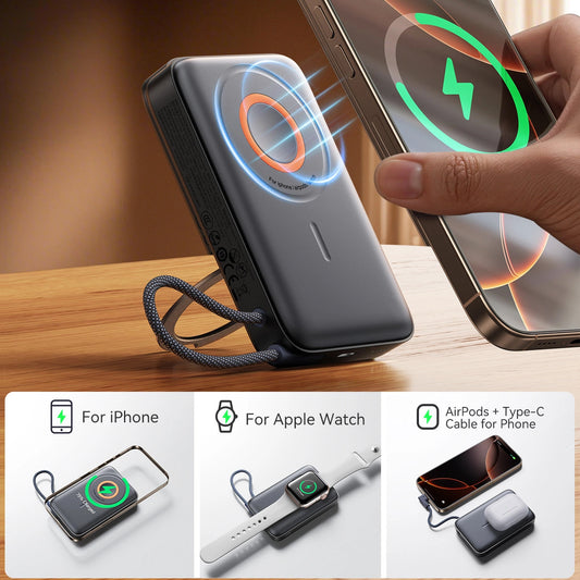 Baterie Externa Wireless Joyroom JR-PBM02, 10000mAh, 22.5W, PD + FQI, 1 x QI - 2 x USB-C, Neagra