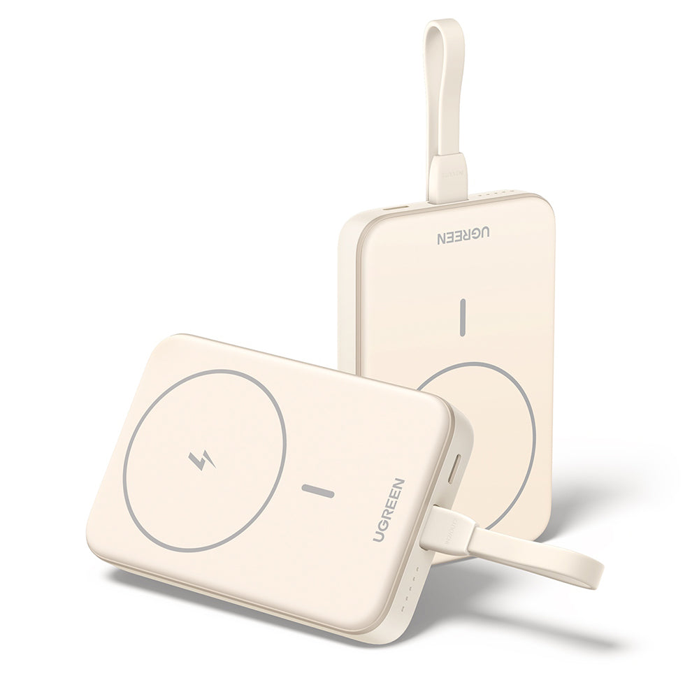 Baterie Externa Wireless UGREEN PB760, 10000mAh, 20W, PD + FQI, 1 x QI - 1 x USB-C, Bej