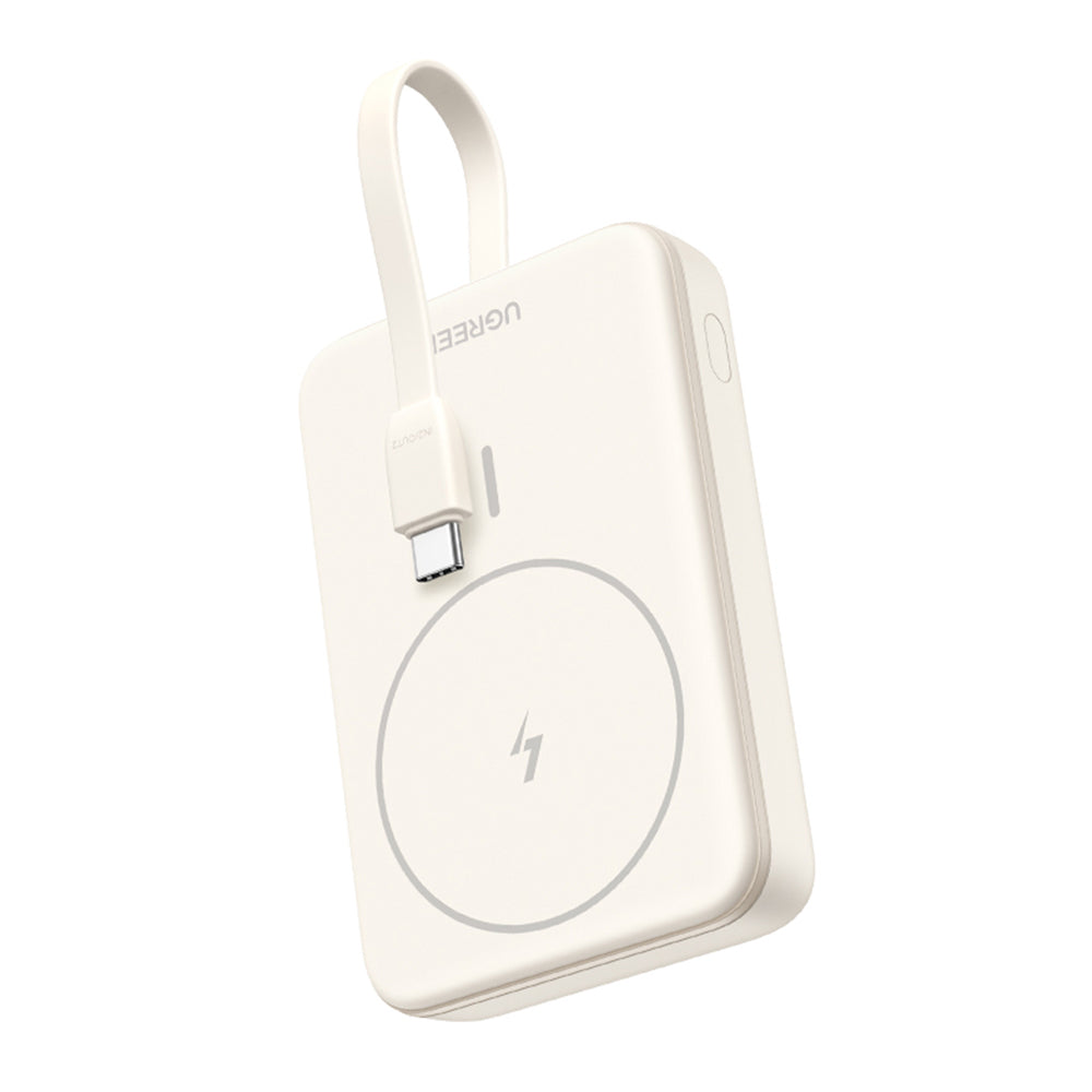 Baterie Externa Wireless UGREEN PB760, 10000mAh, 20W, PD + FQI, 1 x QI - 1 x USB-C, Bej
