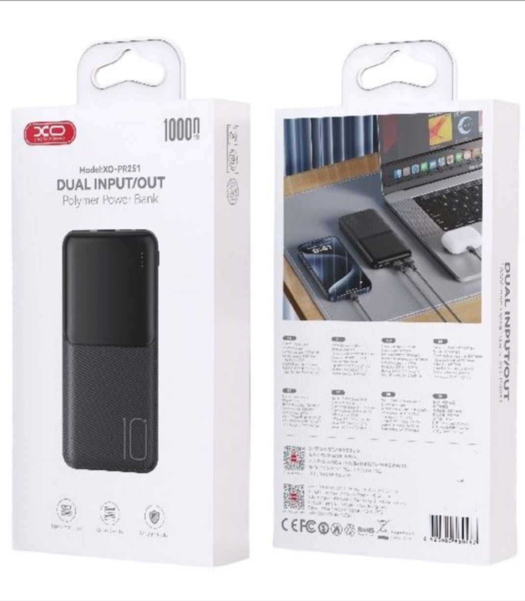Baterie Externa XO Design PR251, 10000mAh, 10W, 2 x USB-A, Neagra