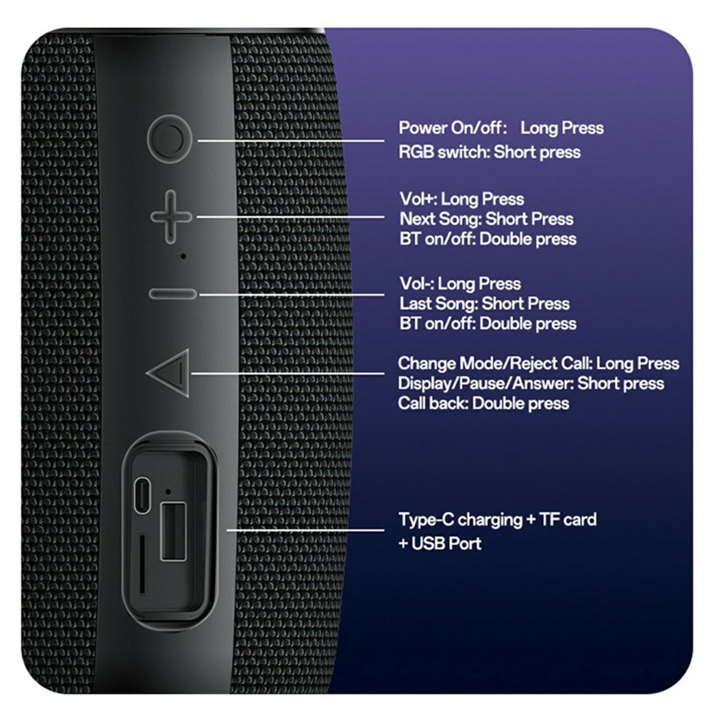 Boxa Portabila Bluetooth Yesido YSW39, 20W, TWS, RGB, Neagra