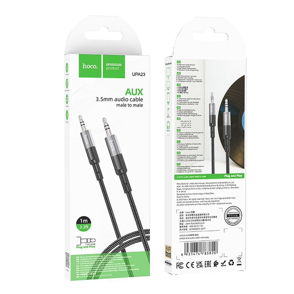 Cablu Audio 3.5mm - 3.5mm HOCO UPA23, 1m, Gri