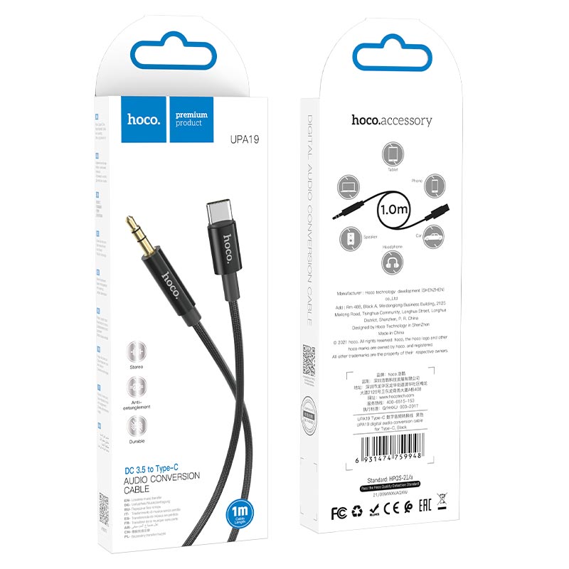 Cablu Audio USB-C - 3.5mm HOCO UPA19, 1m, Negru
