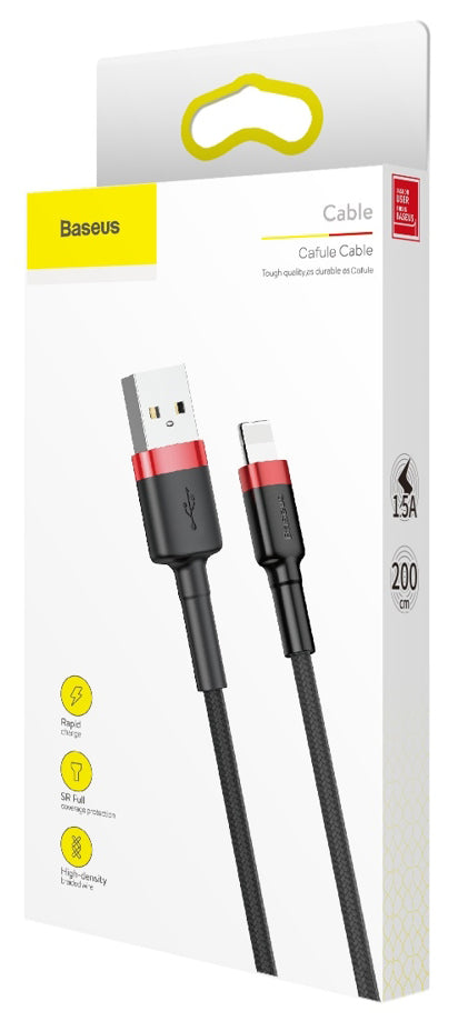 Cablu Date si Incarcare USB-A - Lightning Baseus Cafule, 18W, 2m, Rosu CALKLF-C19