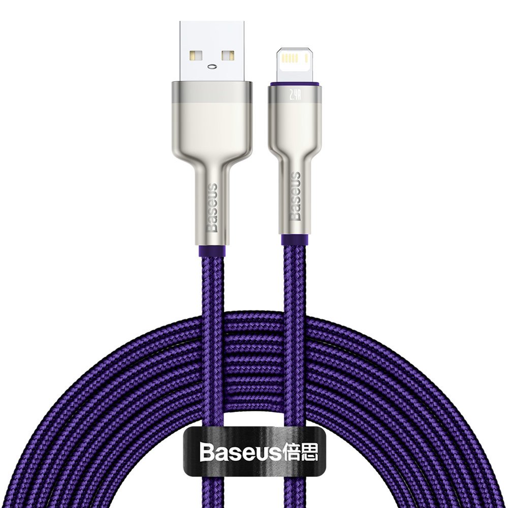 Cablu Date si Incarcare USB-A - Lightning Baseus Cafule Metal Series, 18W, 2m, Mov CALJK-B05