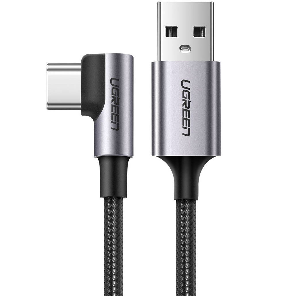Cablu Date si Incarcare USB-A - USB-C UGREEN US284 Angled, 18W, 1m, Gri