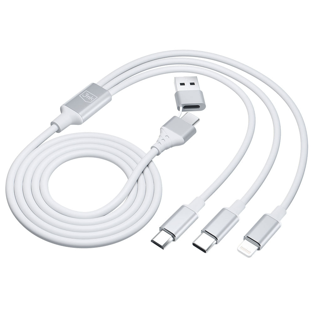 Cablu Incarcare USB-A / USB-C - Lightning / microUSB / USB-C 3MK Hyper 3in1, 12W, 1.5m, Alb