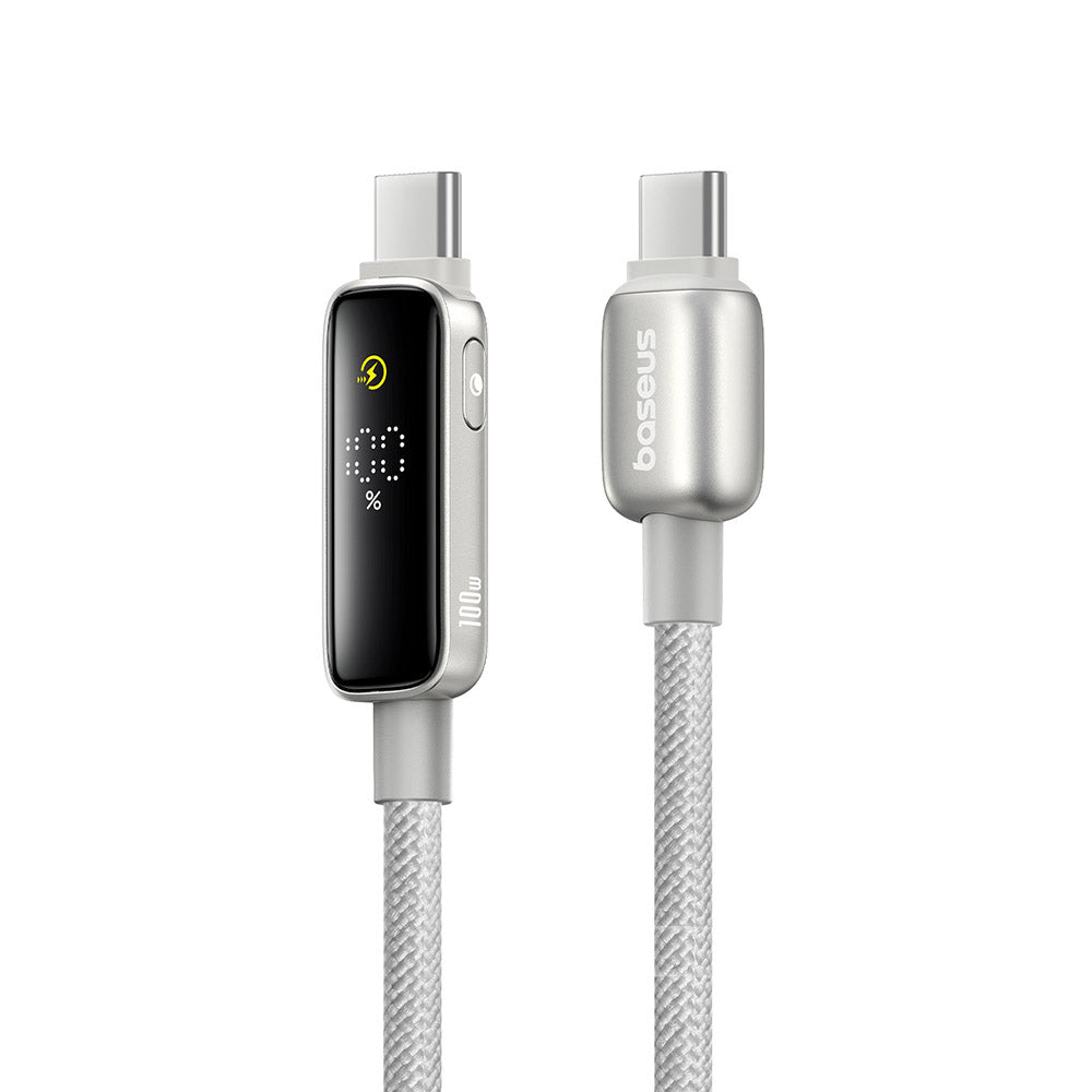 Cablu Date si Incarcare USB-C - USB-C Baseus Vipow Display, 100W, 1m, Gri P10381802851-00