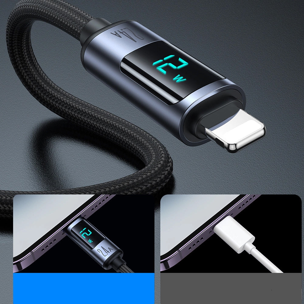 Cablu Date si Incarcare USB-A - Lightning Joyroom S-A16 Prism Display, 12W, 1.2m, Negru