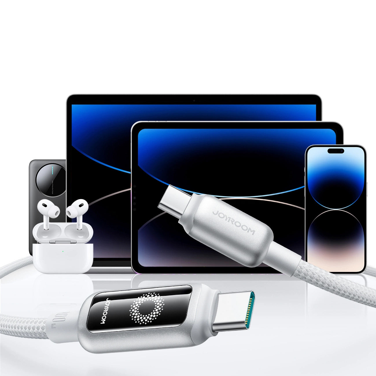 Cablu Date si Incarcare USB-C - USB-C Joyroom S-A55 StarFlight Display, 100W, 1.2m, Alb