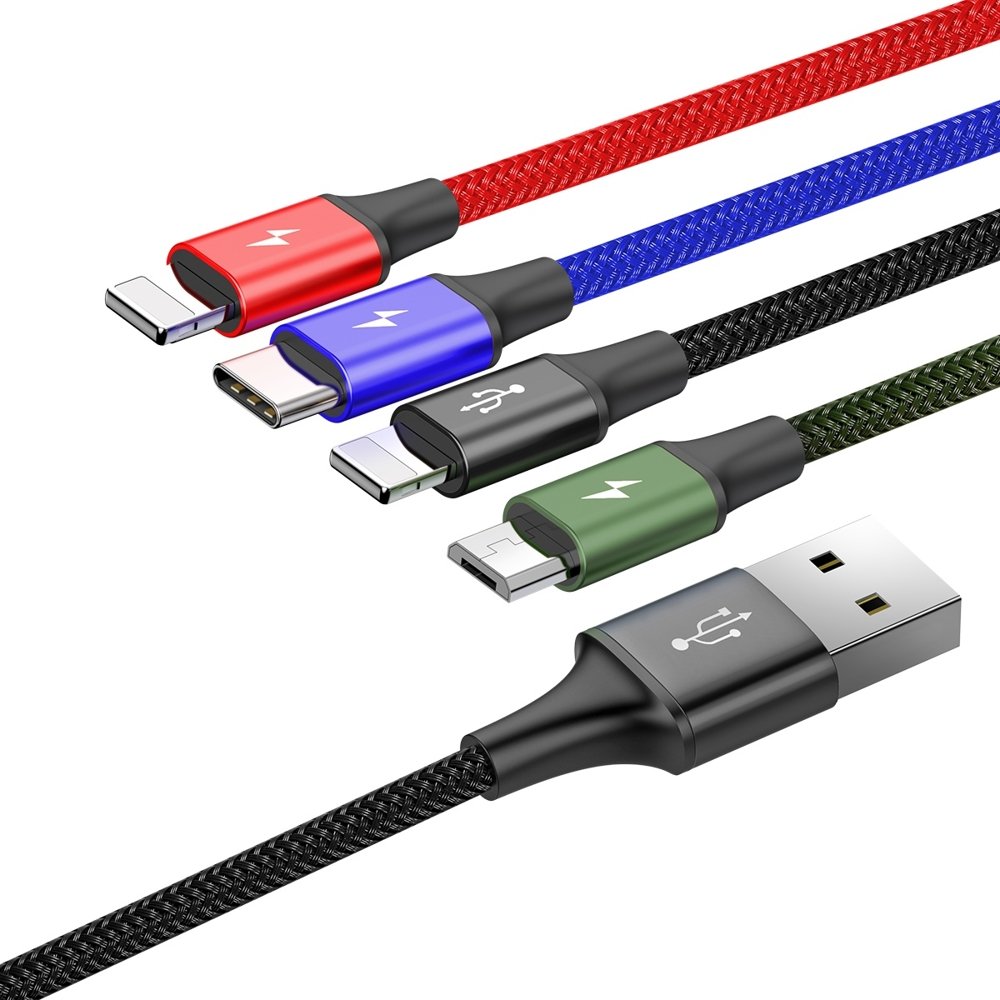 Cablu Incarcare USB-A - 2 x Lightning / microUSB / USB-C Baseus Rapid 4in1, 20W, 1.2m, Negru CA1T4-A01
