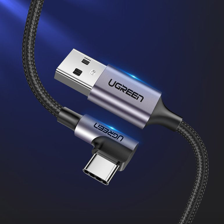 Cablu Date si Incarcare USB-A - USB-C UGREEN US284 Angled, 18W, 3m, Gri