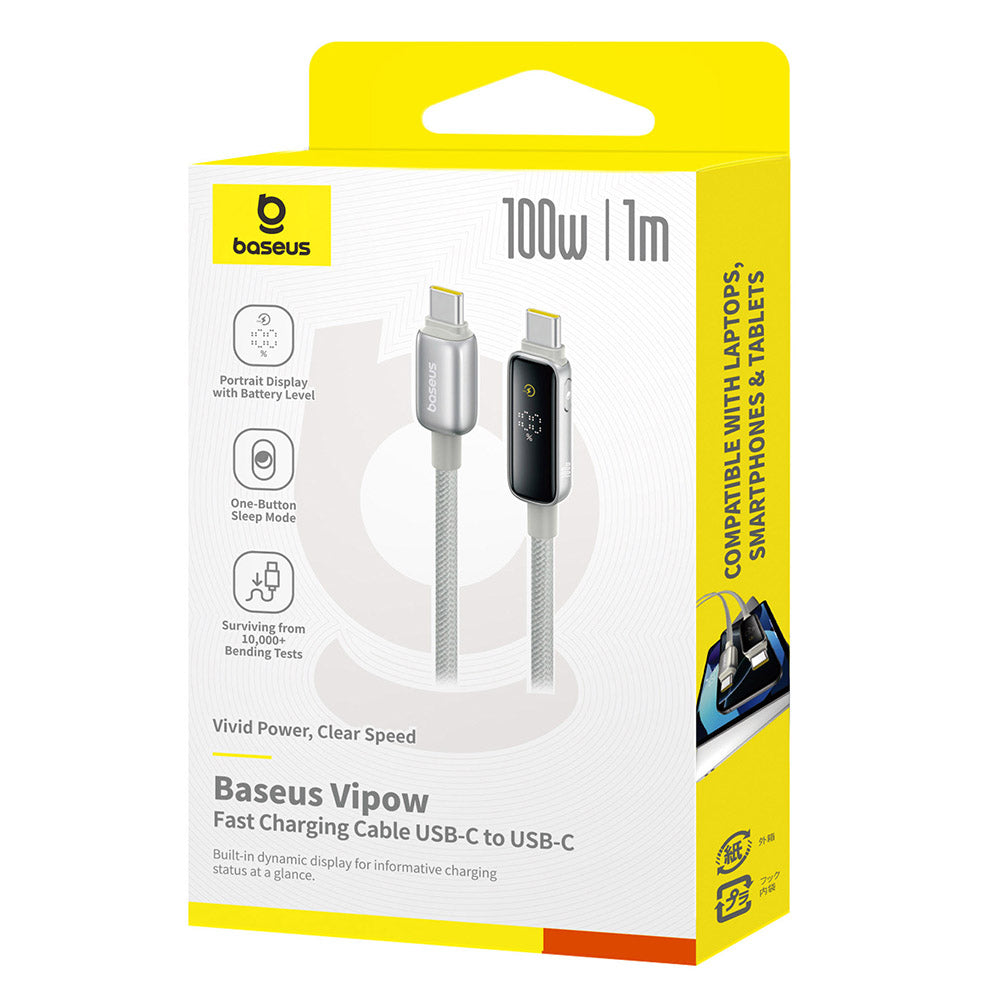 Cablu Date si Incarcare USB-C - USB-C Baseus Vipow Display, 100W, 1m, Gri P10381802851-00