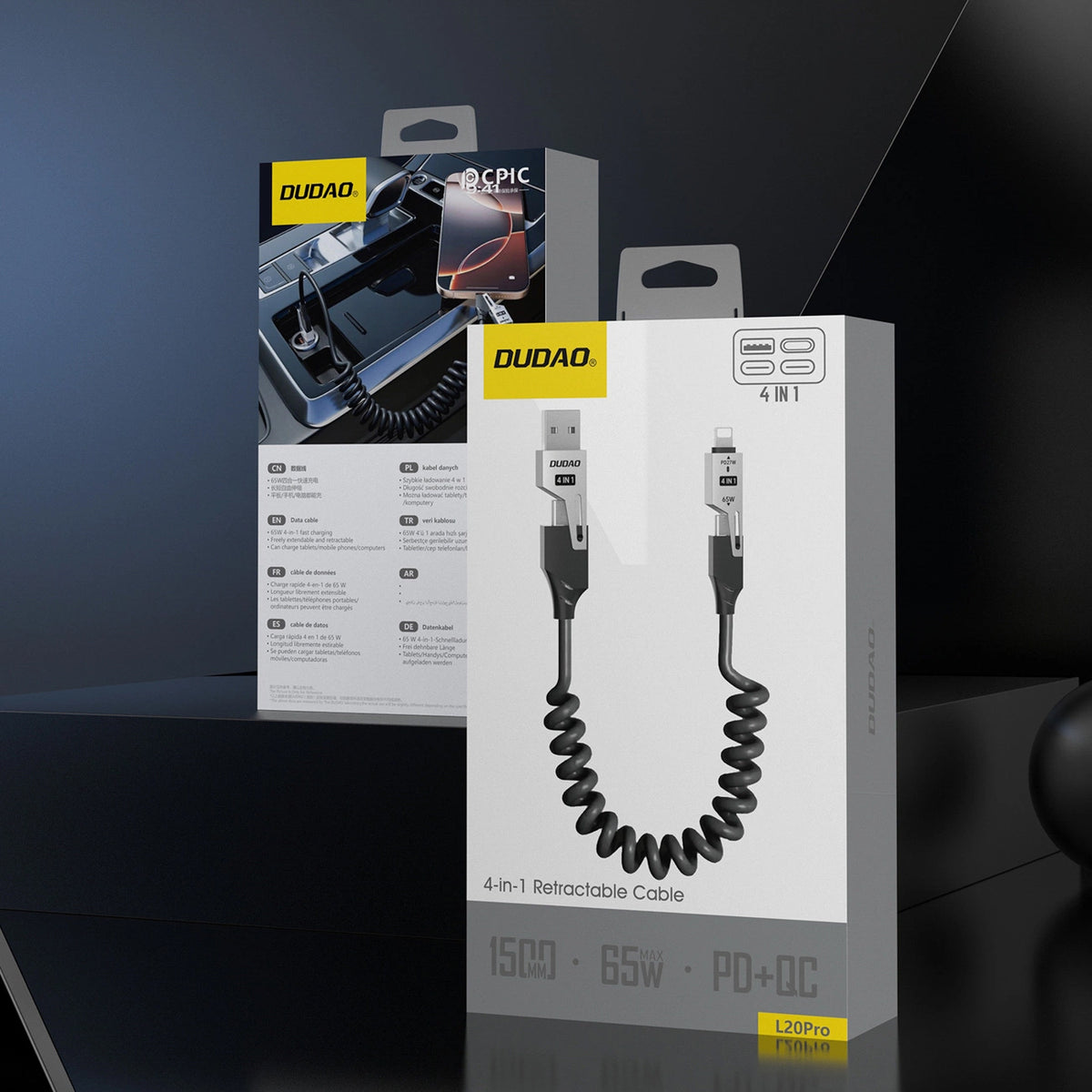Cablu Date si Incarcare USB-A / USB-C - Lightning / USB-C Dudao L20 Pro, 65W, 1.5m, Negru