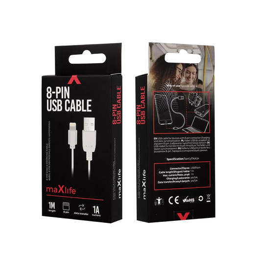 Cablu Date si Incarcare USB-A - Lightning MaXlife, 5W, 1m, Alb