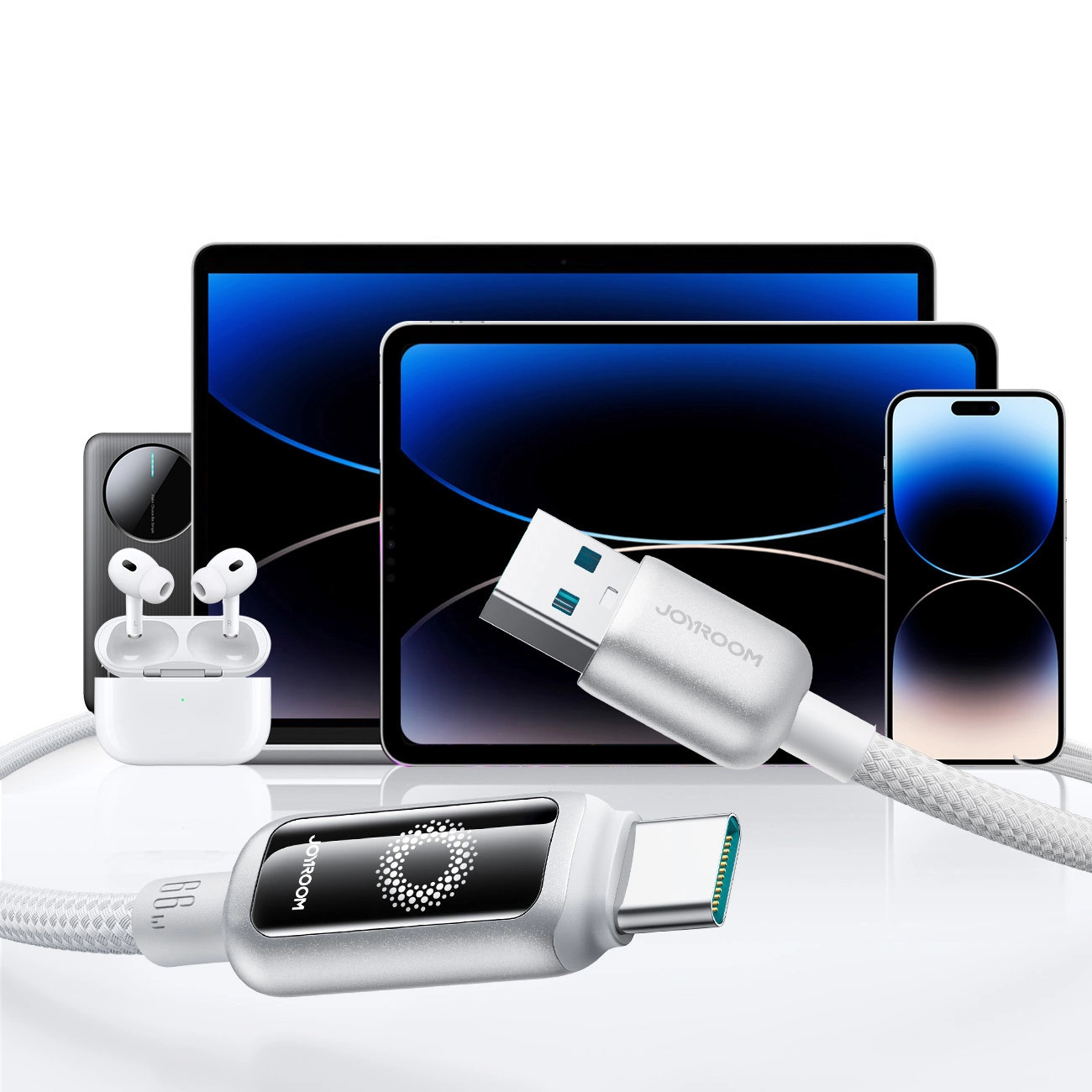Cablu Date si Incarcare USB-A - USB-C Joyroom S-A55 StarFlight Display, 66W, 1.2m, Alb