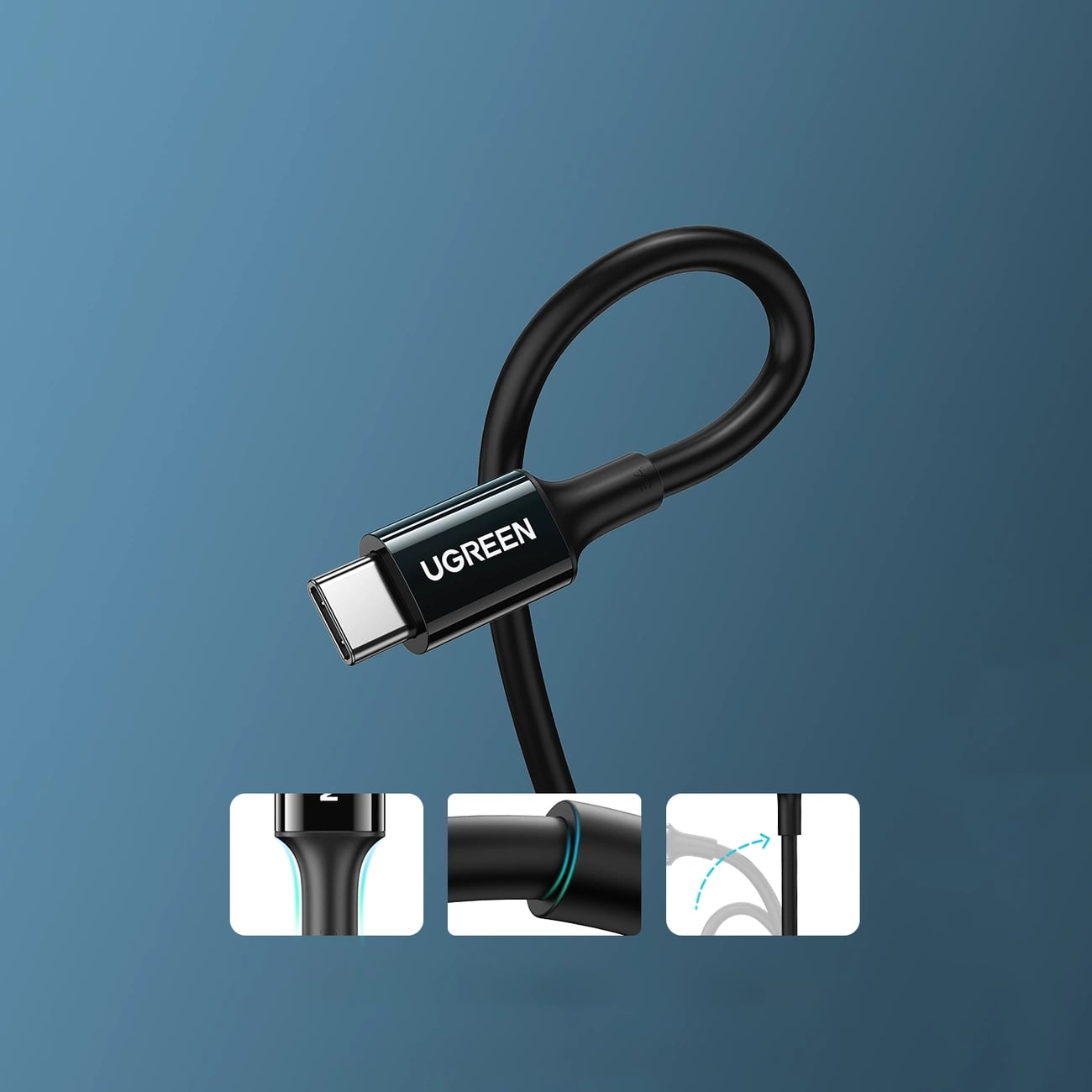 Cablu Date si Incarcare USB-C - USB-C UGREEN US300, 100W, 2m, Negru
