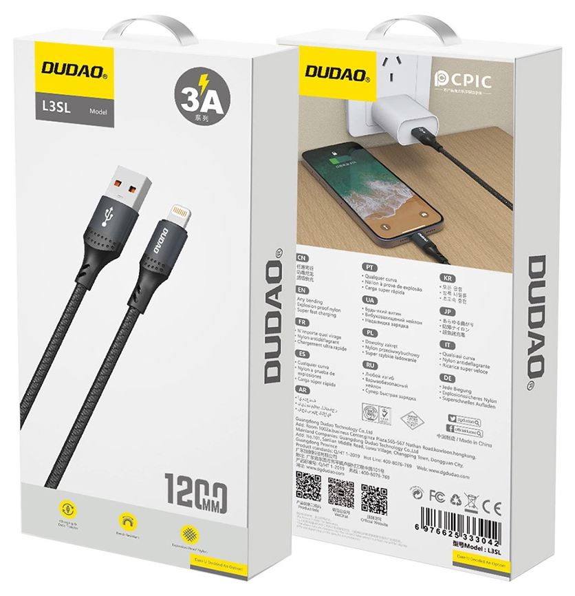 Cablu Date si Incarcare USB-A - Lightning Dudao L3SL, 30W, 1.2m, Negru