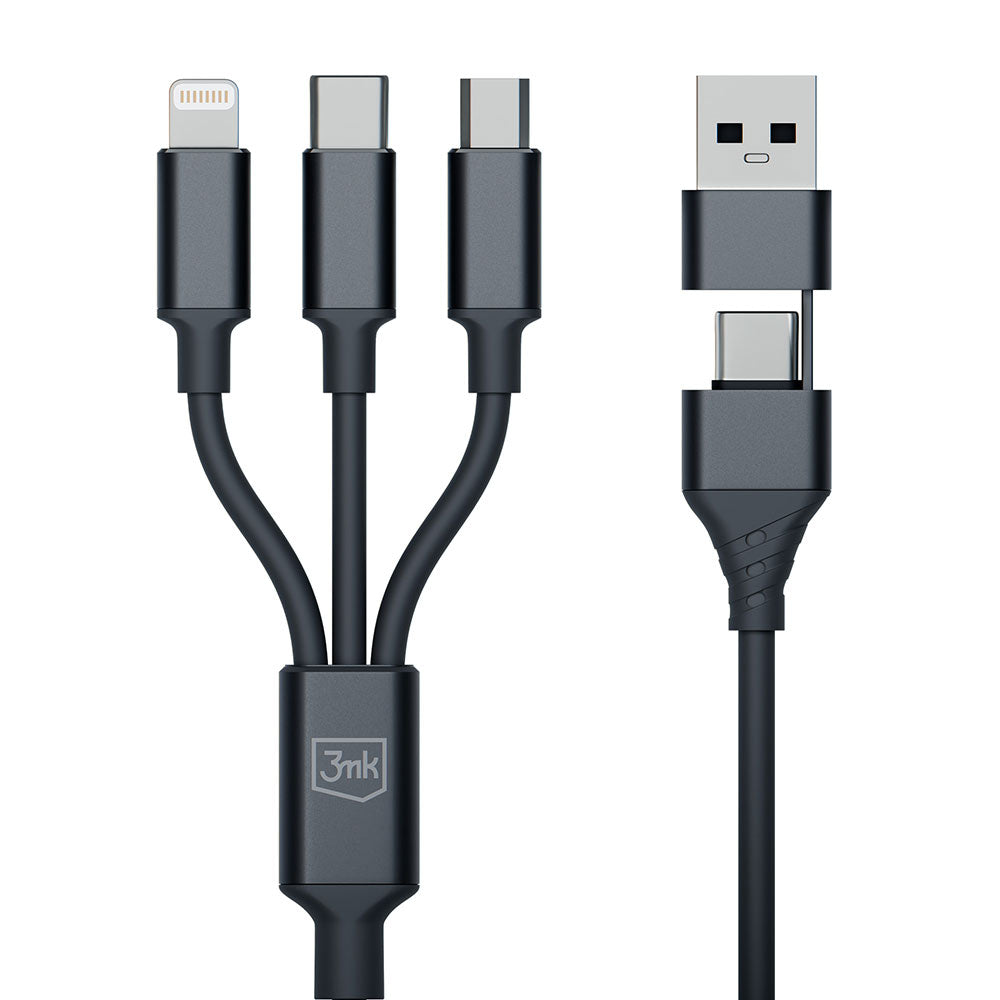 Cablu Incarcare USB-A / USB-C - Lightning / microUSB / USB-C 3MK Hyper 3in1, 12W, 1.5m, Negru