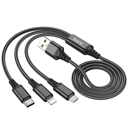 Cablu Incarcare USB-A - Lightning / microUSB / USB-C HOCO X76 3in1, 18W, 1m, Negru