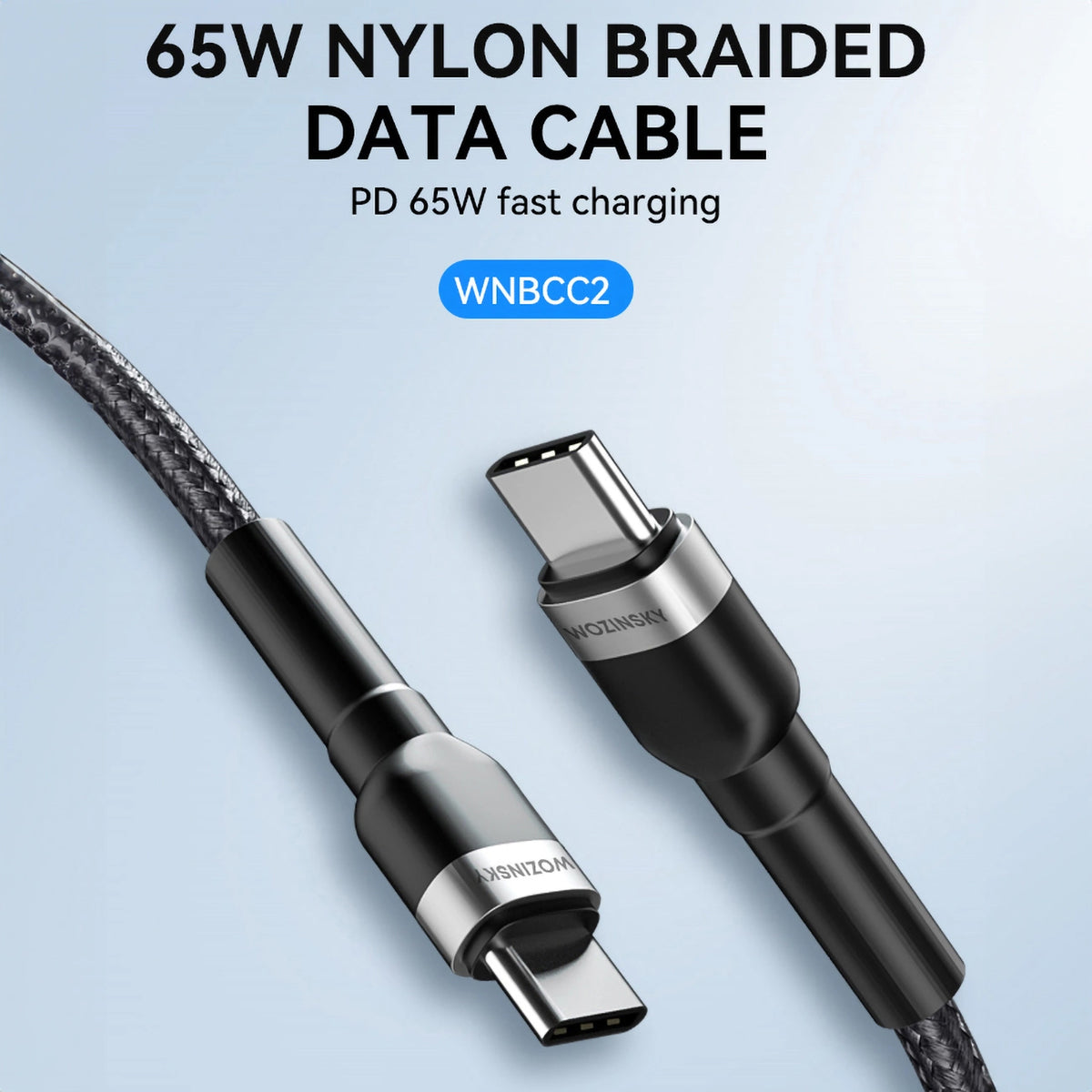 Cablu Date si Incarcare USB-C - USB-C WZK WNBCC2, 65W, 2m, Negru