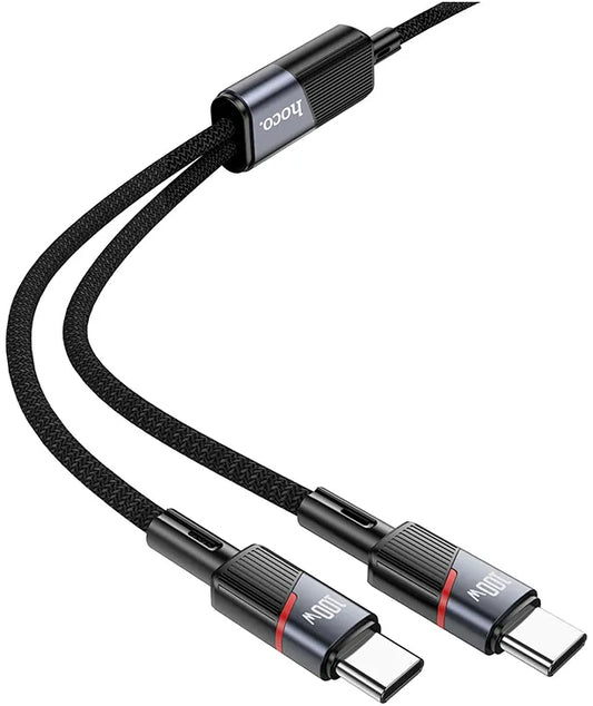 Cablu Date si Incarcare USB-C - 2 x USB-C HOCO U139 2in1, 100W, 1.2m, Negru