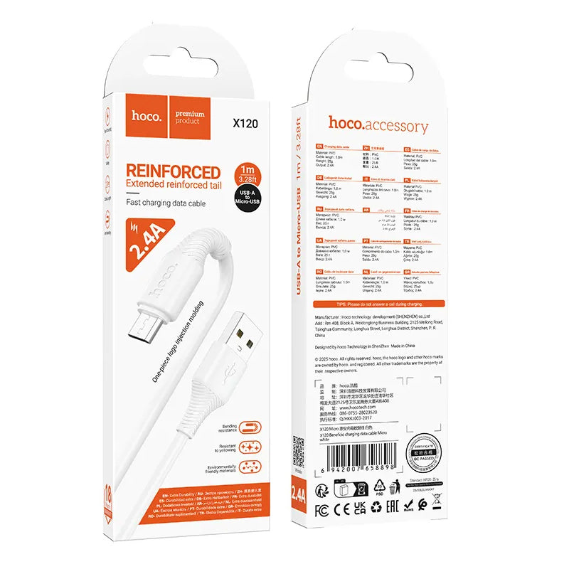 Cablu Date si Incarcare USB-A - microUSB HOCO X120, 18W, 1m, Alb