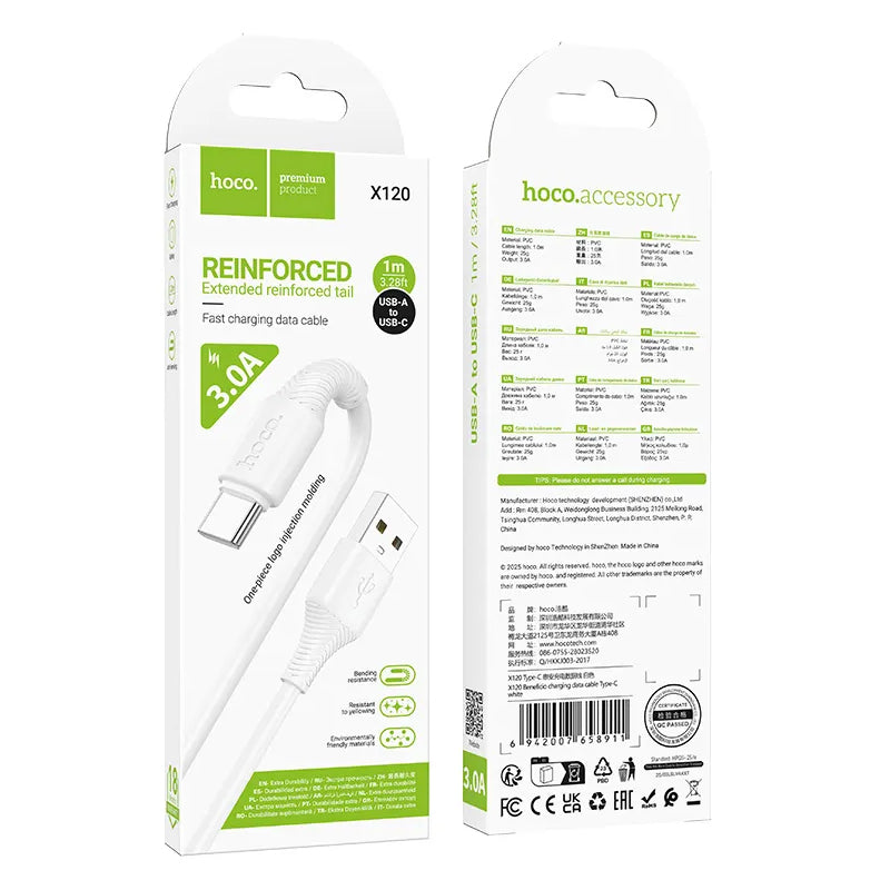 Cablu Date si Incarcare USB-A - USB-C HOCO X120, 60W, 1m, Alb