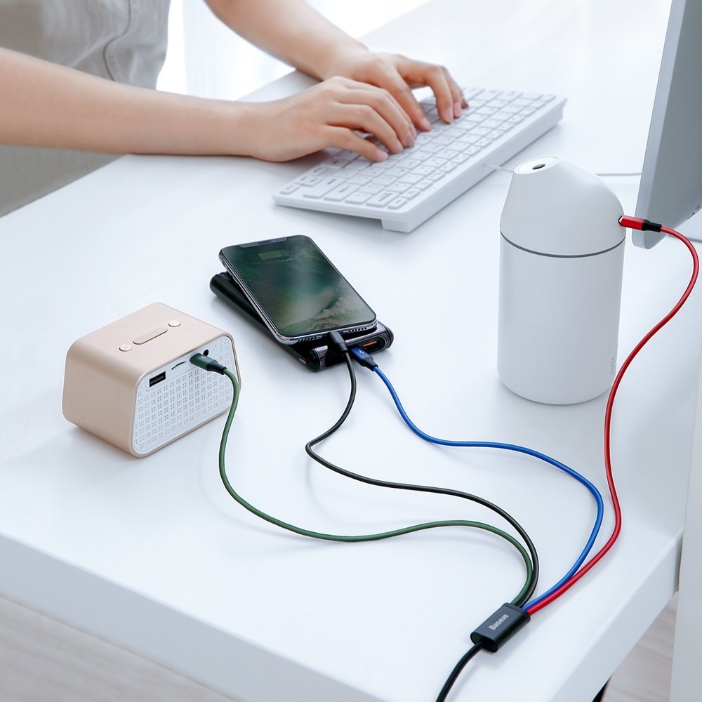 Cablu Incarcare USB-A - 2 x Lightning / microUSB / USB-C Baseus Rapid 4in1, 20W, 1.2m, Negru CA1T4-A01
