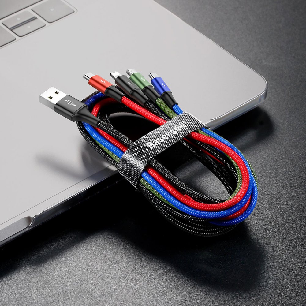Cablu Incarcare USB-A - 2 x Lightning / microUSB / USB-C Baseus Rapid 4in1, 20W, 1.2m, Negru CA1T4-A01