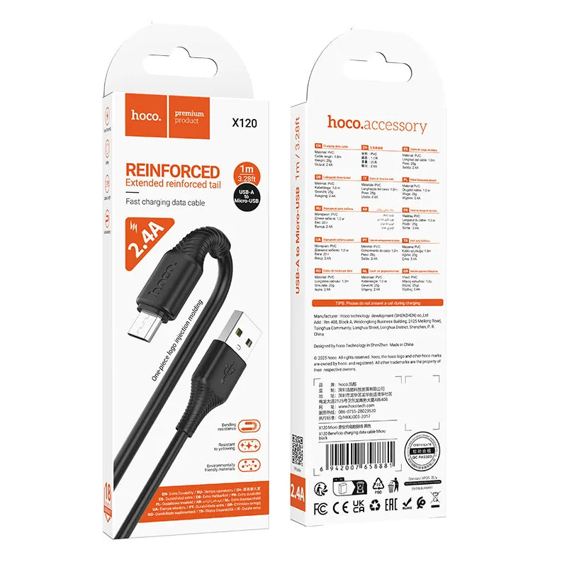Cablu Date si Incarcare USB-A - microUSB HOCO X120, 18W, 1m, Negru