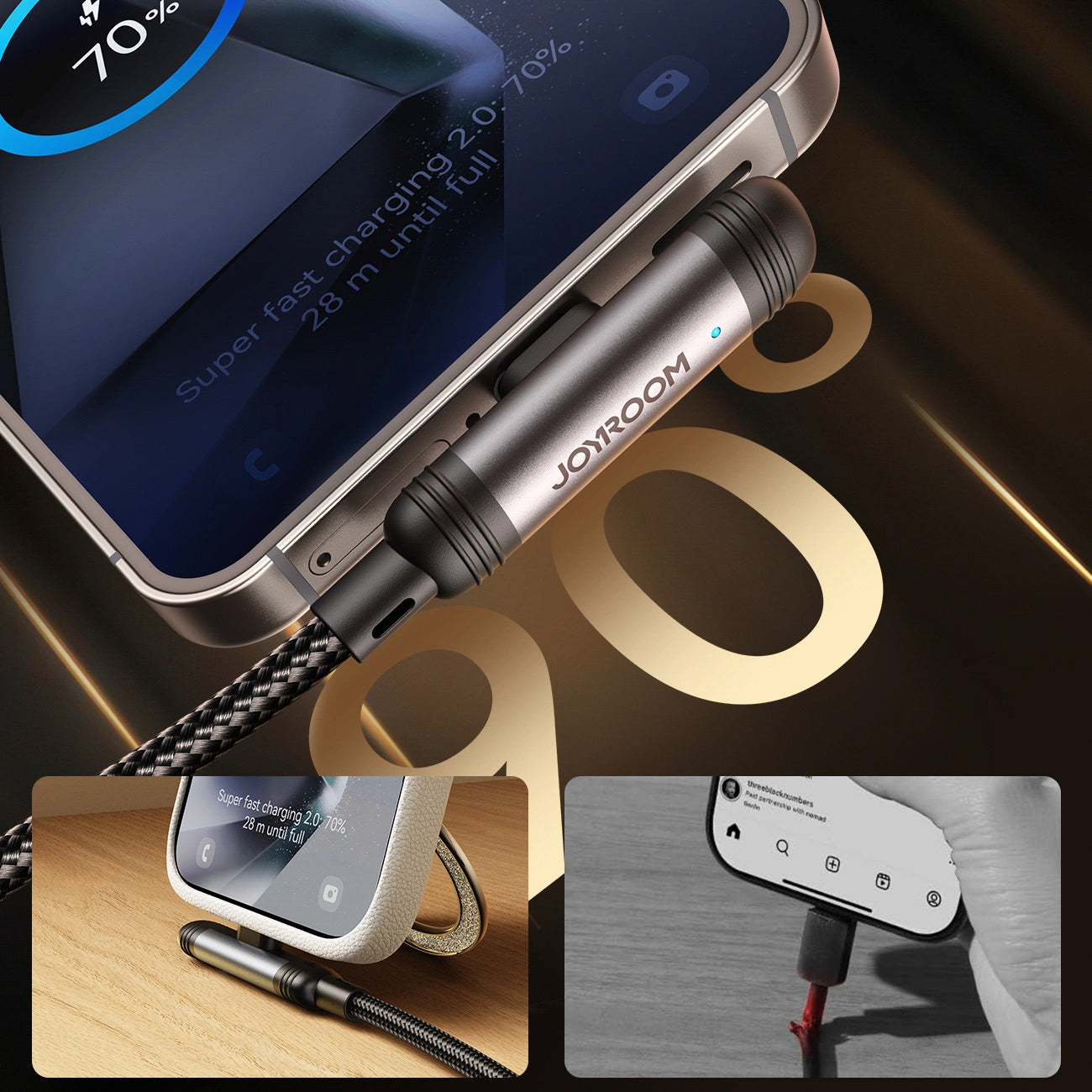 Cablu Date si Incarcare USB-C - USB-C Joyroom S-A56 EnjoyX Angled, 60W, 1.2m, Negru