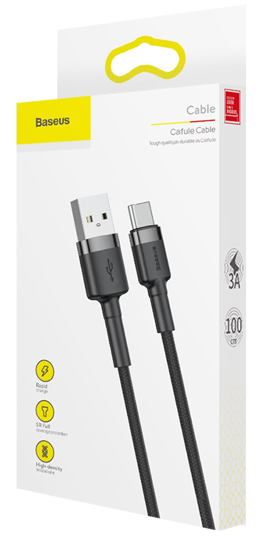 Cablu Date si Incarcare USB-A - USB-C Baseus Cafule, 60W, 1m, Gri CATKLF-BG1