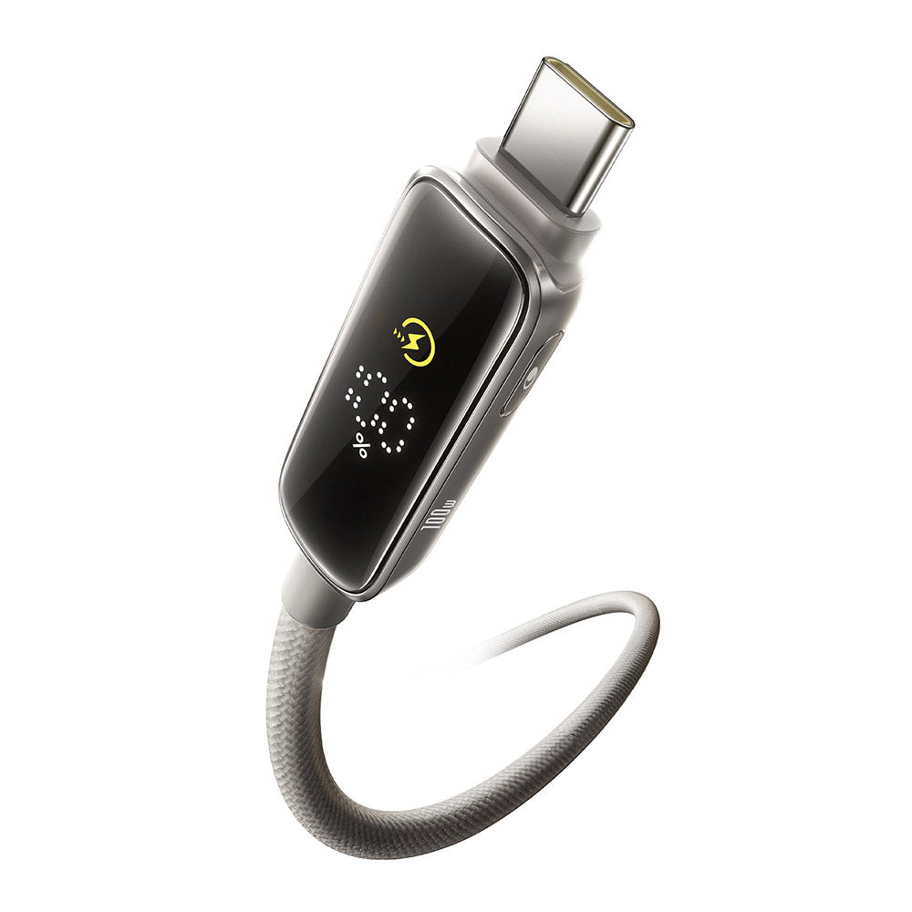 Cablu Date si Incarcare USB-C - USB-C Baseus Vipow Display, 100W, 1m, Gri P10381802851-00