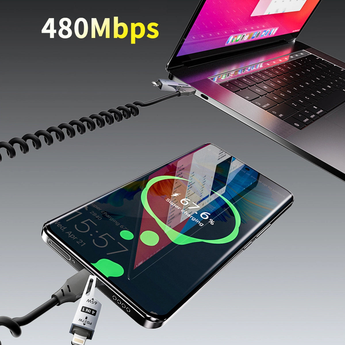 Cablu Date si Incarcare USB-A / USB-C - Lightning / USB-C Dudao L20 Pro, 65W, 1.5m, Negru