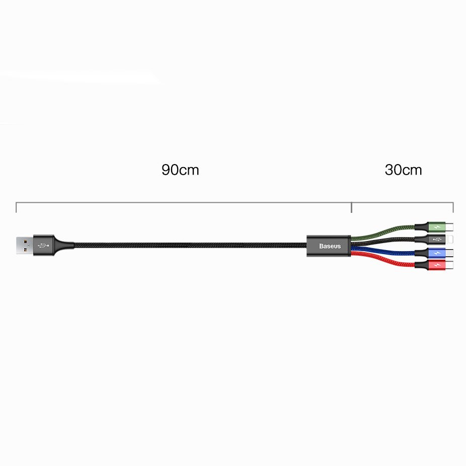 Cablu Incarcare USB-A - 2 x Lightning / microUSB / USB-C Baseus Rapid 4in1, 20W, 1.2m, Negru CA1T4-A01