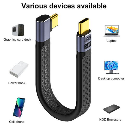 Cablu Date si Incarcare USB-C - USB-C OEM Angled 8K Video Version 2, 240W, 0.15m, Negru