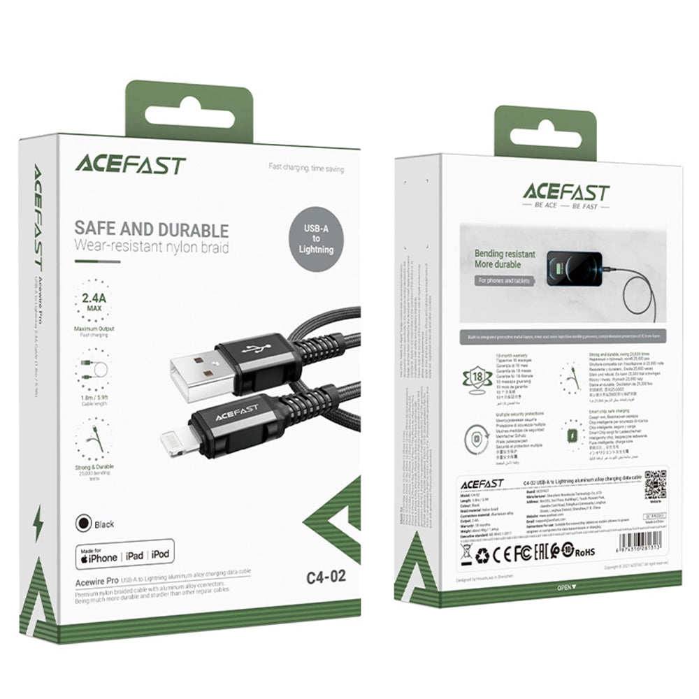 Cablu Date si Incarcare USB-A - Lightning Acefast C4-02, 18W, 1.8m, Negru