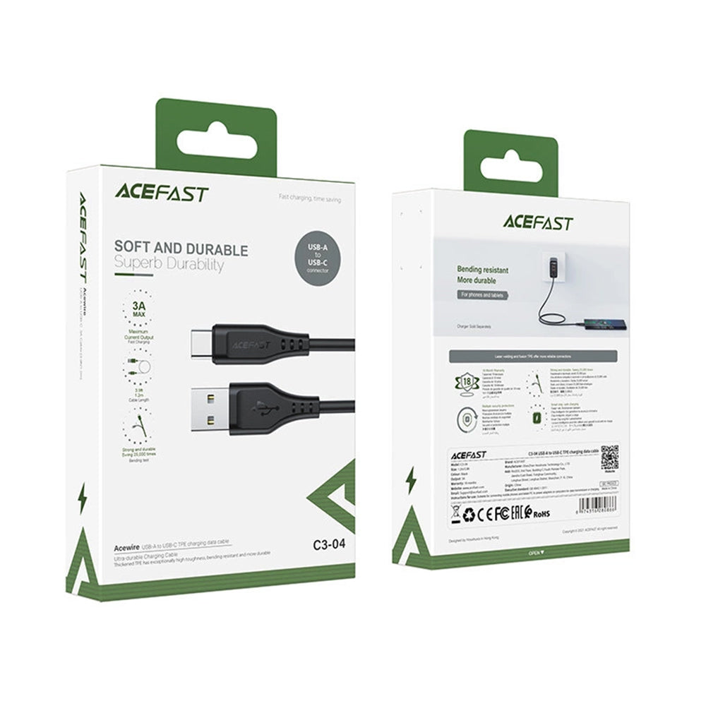Cablu Date si Incarcare USB-A - USB-C Acefast C3-03, 60W, 1.2m, Negru