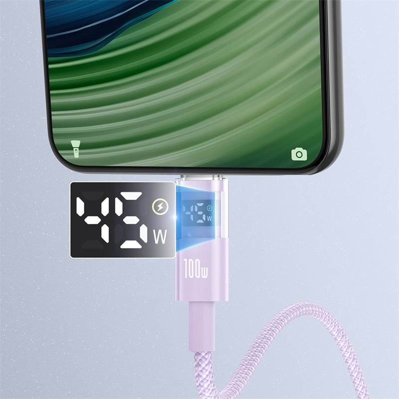 Cablu Date si Incarcare USB-A - USB-C Baseus Display 2, 100W, 1m, Mov P10382701511-00