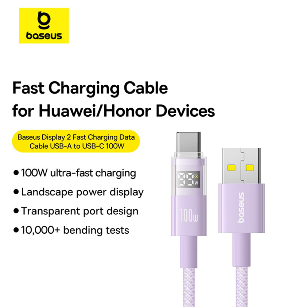 Cablu Date si Incarcare USB-A - USB-C Baseus Display 2, 100W, 1m, Mov P10382701511-00