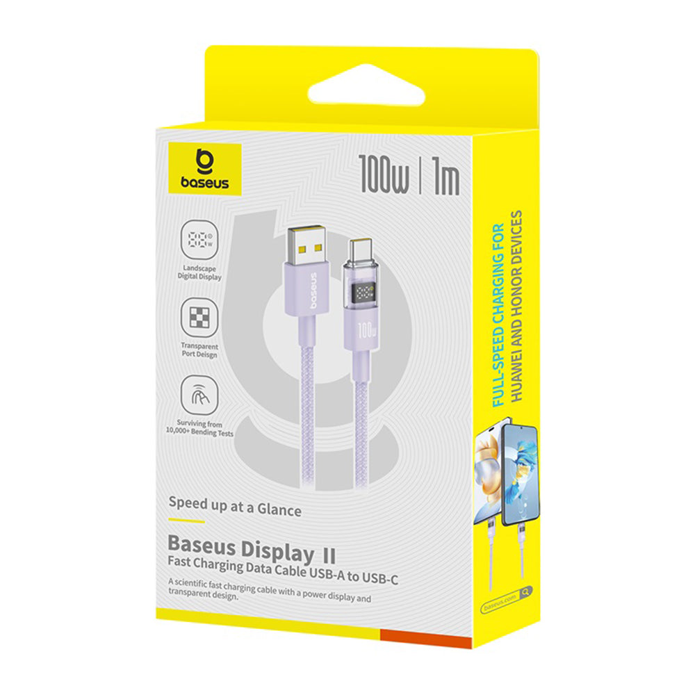 Cablu Date si Incarcare USB-A - USB-C Baseus Display 2, 100W, 1m, Mov P10382701511-00
